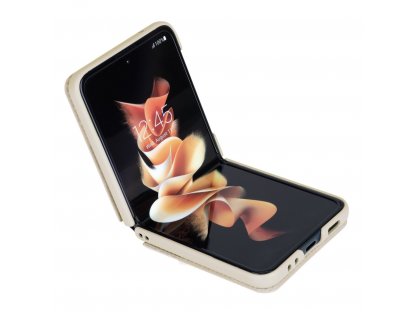 Qin Vegan Leather zadní kryt pro Samsung Galaxy Z Flip 4 z eko kůže zlaté barvy