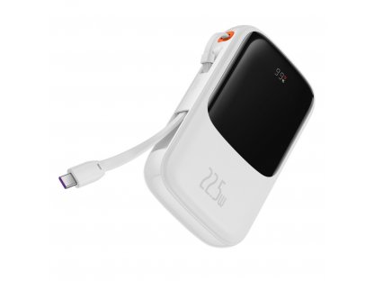 Qpow powerbanka 10000mAh vestavěný kabel USB-C 22,5W Quick Charge SCP AFC FCP bílá (PPQD020102)