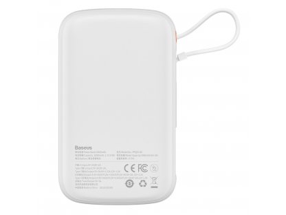 Qpow powerbanka 10000mAh vestavěný kabel USB-C 22,5W Quick Charge SCP AFC FCP bílá (PPQD020102)