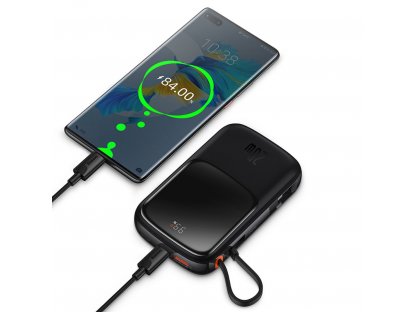 Qpow powerbanka 10000mAh vestavěný kabel USB-C 22,5W Quick Charge SCP AFC FCP bílá (PPQD020102)