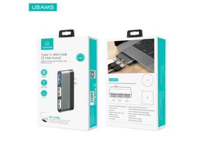 Redukce USAMS Type-C Mini HUB (3 USB Porty) - šedá