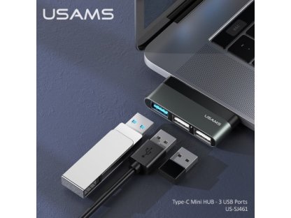 Redukce USAMS Type-C Mini HUB (3 USB Porty) - šedá