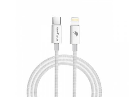 RhinoTech kabel s nylonovým opletem USB-C na Lightning 27W 1m - bílá