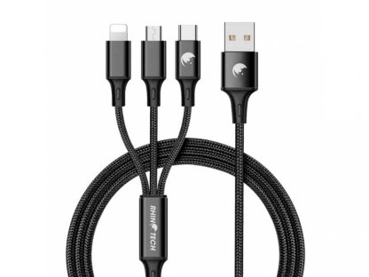 RhinoTech nabíjecí a datový kabel 3v1 USB-A (MicroUSB + Lightning + USB-C) 1,2m černá