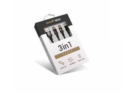 RhinoTech nabíjecí a datový kabel 3v1 USB-A (MicroUSB + Lightning + USB-C) 1,2m černá