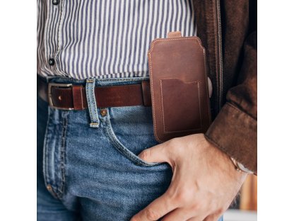 ROYAL Crazy Horse - Leather universal pull-up pocket / brown - Size 2XL+wide - SAMSUNG A12 / NOTE 9 / XIAOMI REDMI NOTE 10 PRO