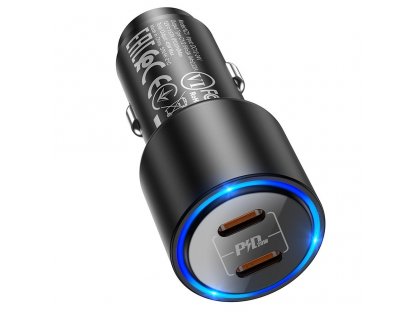 Rychlonabíječka do auta 2x konektor Type USB-C Clear Way Power Delivery - černá
