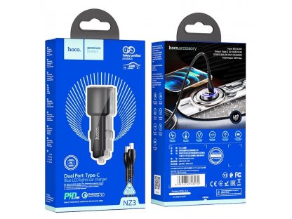 Rychlonabíječka do auta 2x konektor Type USB-C Clear Way Power Delivery - černá