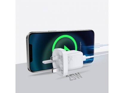 Rychlonabíječka typu USB-C 25W 3W UK zástrčka bílá (L-P251)