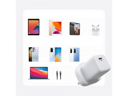 Rychlonabíječka typu USB-C 25W 3W UK zástrčka bílá (L-P251)