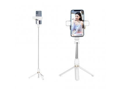 Sada / selfie držák s bluetooth dálkovým ovládáním LED RING bílý SSTR-20