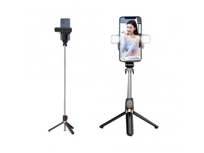 Sada / selfie držák s bluetooth dálkovým ovládáním stativ LED RING černý SSTR-20