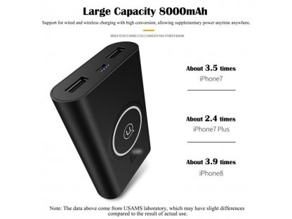 US-CD31 Power Bank 8000mAh vč. Bezdrátového Dobíjení černá (EU Blister)