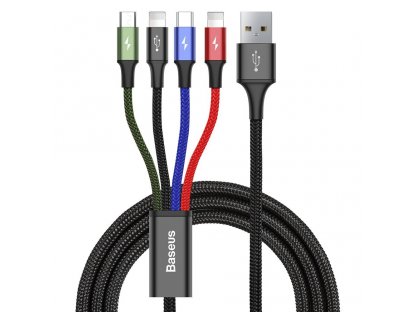 USB kabel 4v1 2x Lightning / USB typu C / micro USB v nylonovém opletení 3,5A 1,2 m černý (CA1T4-A01)