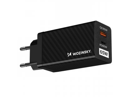 Wozinsky 65W GaN nabíječka s porty USB, USB C podporuje QC 3.0 PD černá (WWCG01)