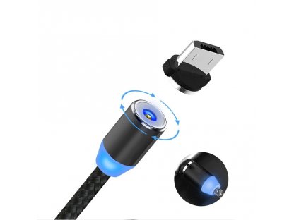 Magnetický kabel Wozinsky USB / micro USB / USB typ C 1m s LED - černý