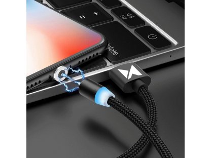 Magnetický kabel Wozinsky USB / micro USB / USB typ C 1m s LED - černý