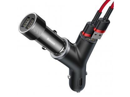 Y Type Car Charger nabíječka do auta 2x USB + zásuvka zapalovače 3.4A černá (CCALL-YX01)