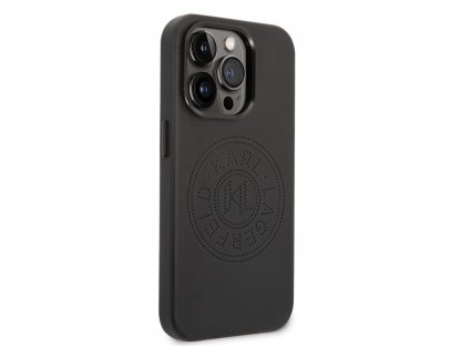 Zadní Kryt PU Leather Perforated Logo pro iPhone 14 Pro Max černý