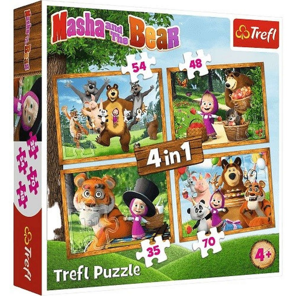 Puzzle 34388 Máša a medvěd v lese  4 v 1, 35, 48, 54, 70 dílků