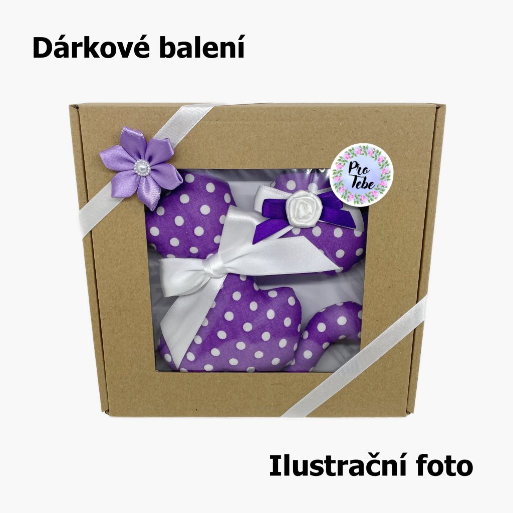 Kočka s levandulí + přívěsek srdce - fialová puntík