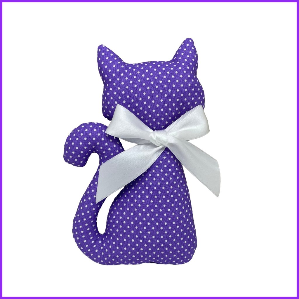 Cat with lavender + heart pendant - purple polka dot2