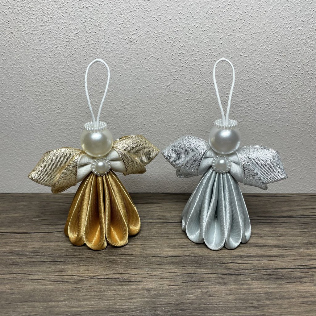 Set of kanzashi angels - gold + silver