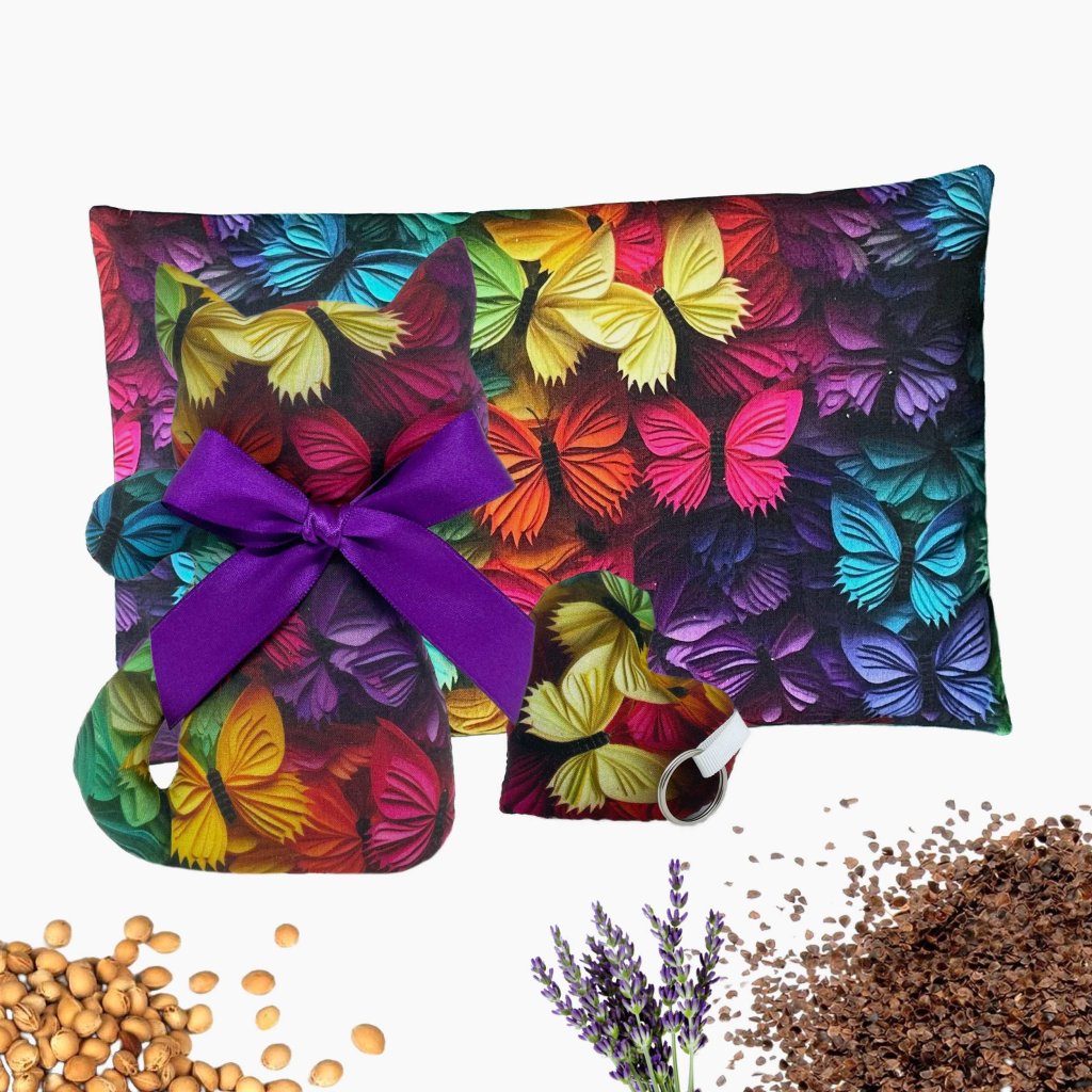 Set of cat and heating pad with lavender - 3D butterfly digital printing