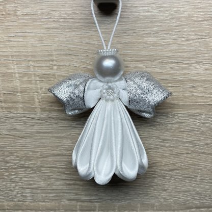 Anděl kanzashi stříbrný 2