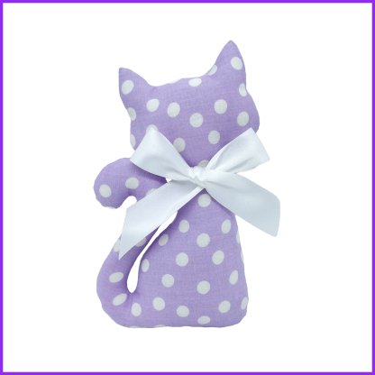 Cat with lavender + heart pendant - purple polka dot