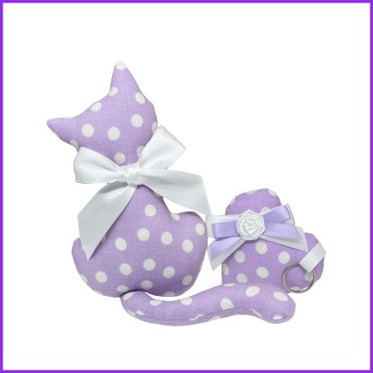 Cat with lavender + heart pendant - purple polka dot