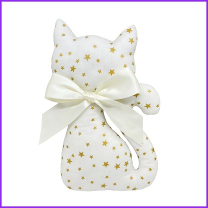 Cat with levender big2 - gold stars on cream