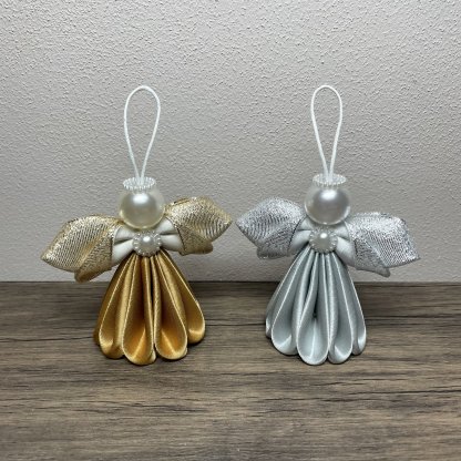 Sada andílků kanzashi - zlatý + stříbrný