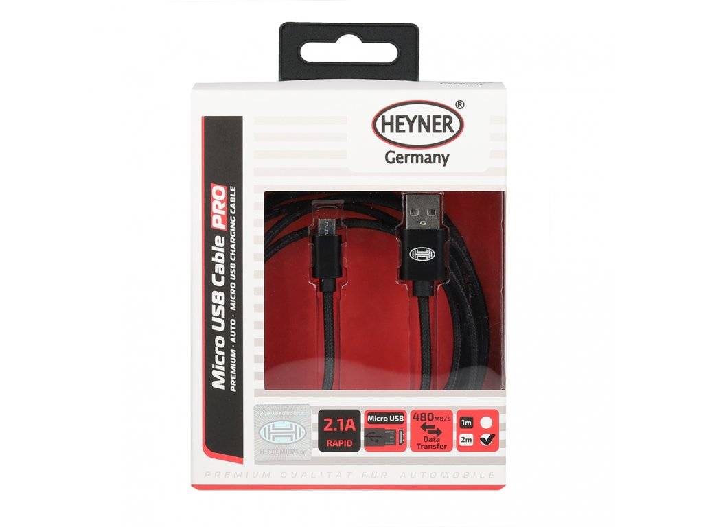 Kabel nabíjecí HEYNER Micro USB černý 2m