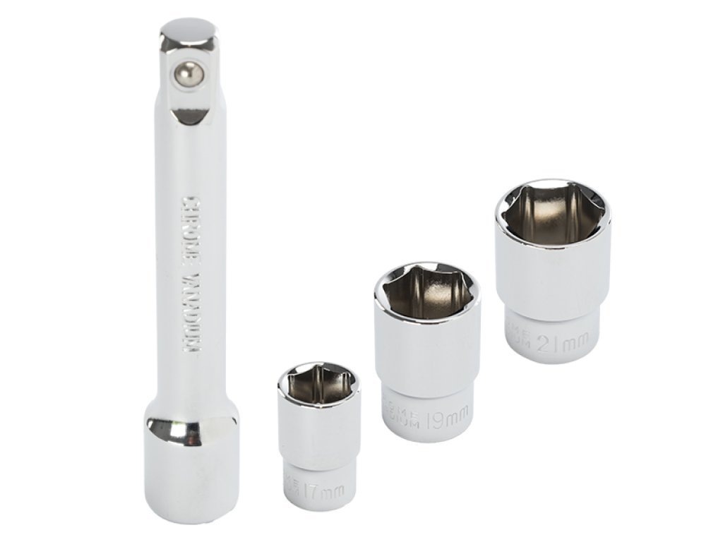 Momentový klíč 28-210 Nm, 1/2" + nástrčné klíče 17, 19 a 21 mm + prodloužení 125 mm, kalibrační certifikát