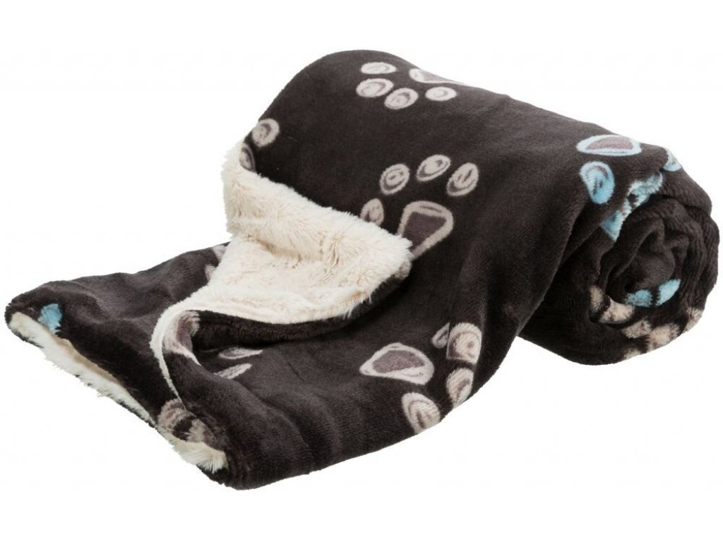 Trixie JIMMY plyšová hebká deka oboustranná 100 x 70 cm, hnědá s tlapkami/krémová