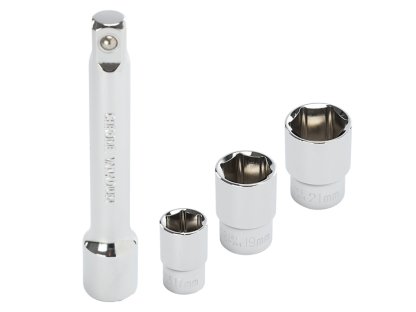 Momentový klíč 28-210 Nm, 1/2" + nástrčné klíče 17, 19 a 21 mm + prodloužení 125 mm, kalibrační certifikát