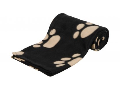  Trixie Flísová deka BARNEY 150x100cm - černá s béžovými tlapkami