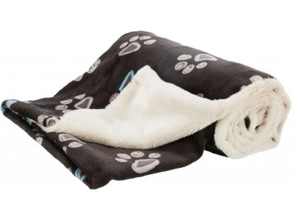 Trixie JIMMY plyšová hebká deka oboustranná 100 x 70 cm, hnědá s tlapkami/krémová