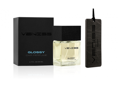 Vůně do auta Veniss Glossy - sada, parfém 50 ml a dřevěný přívěšek