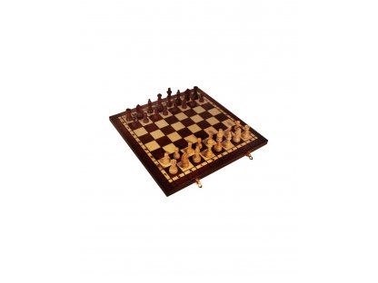 ŠACHOVÁ SOUPRAVA - Cestovní malé dřevěné šachy+dáma+backgammon ( 3 v 1)