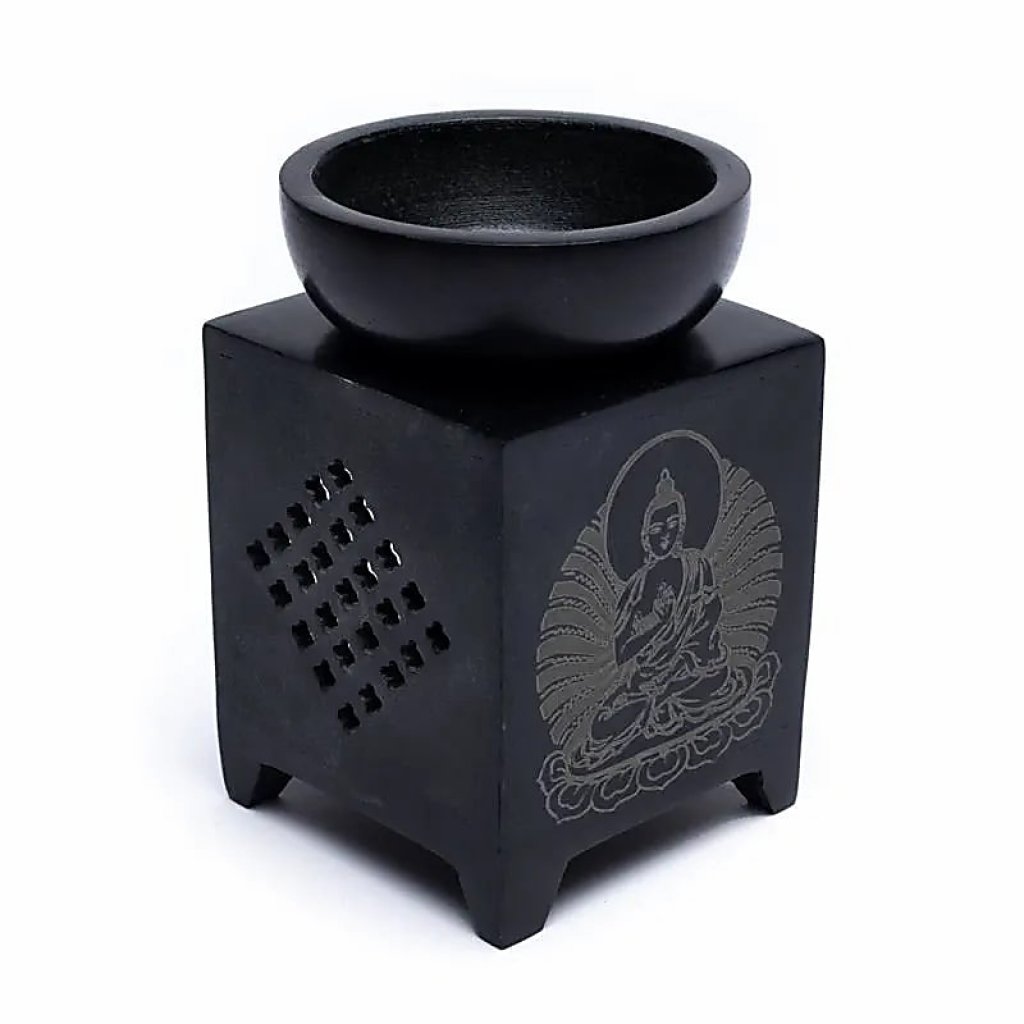 Aromalampa černá mastek Buddha 11 cm