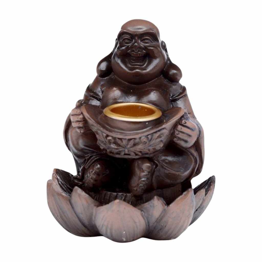 Fontána Tekoucí dým ŠTASTNÝ BUDDHA (HOTEI) v lotusu