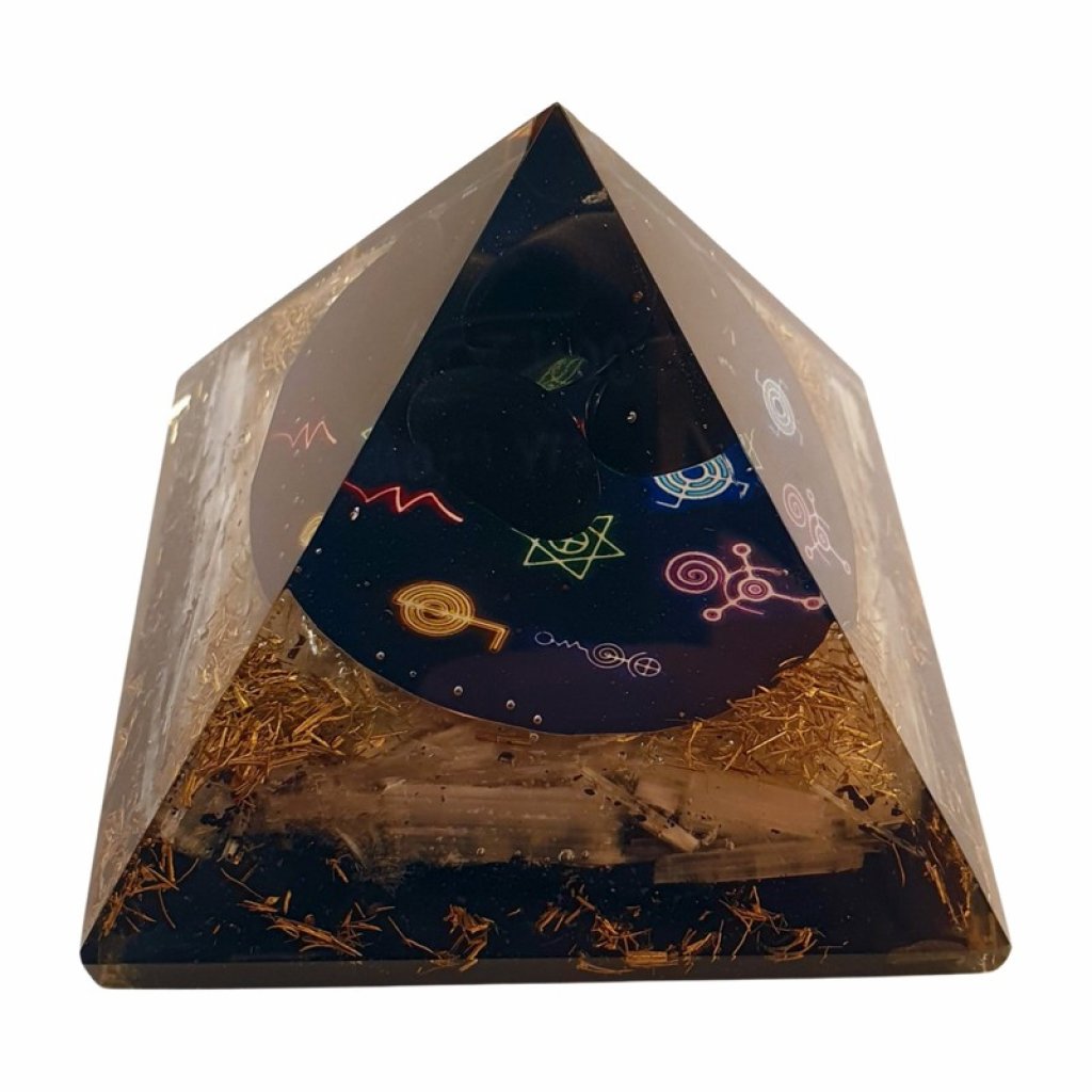 Orgonitová pyramida REIKI SYMBOLY 7 cm