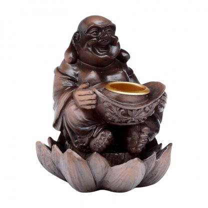 Fontána Tekoucí dým ŠTASTNÝ BUDDHA (HOTEI) v lotusu