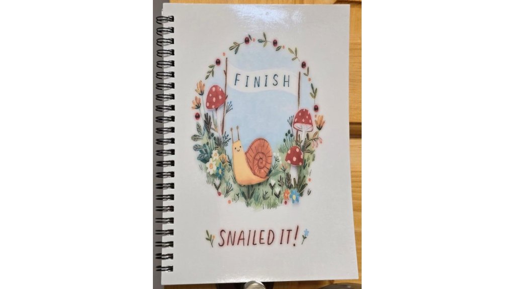 Spiral notebook A5, 50 lined sheets – Snail with mushrooms “Snailed it ...