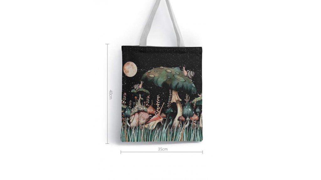 Shopping bag with snail and mushroom print