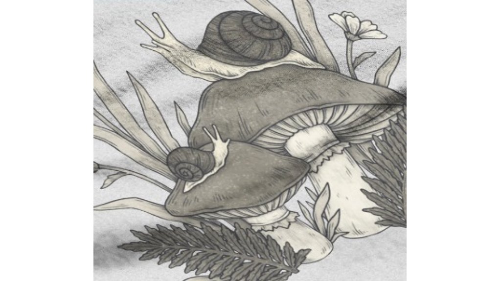 Herren-T-Shirt mit kurzen Ärmeln und Aufdruck von Schnecken auf Pilzen