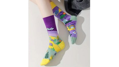 Cheerful green-yellow-purple socks with snails