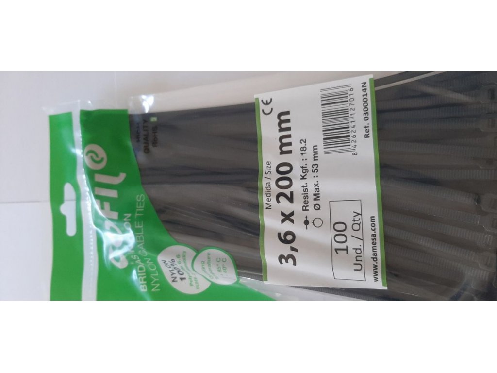 Páska sťahovacia Damesa 3,6 - 200 nylon (100ks) čierna